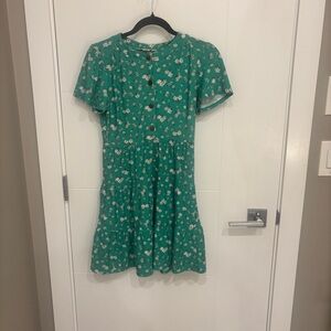 Monteau Green Floral Button-Front Mini Dress